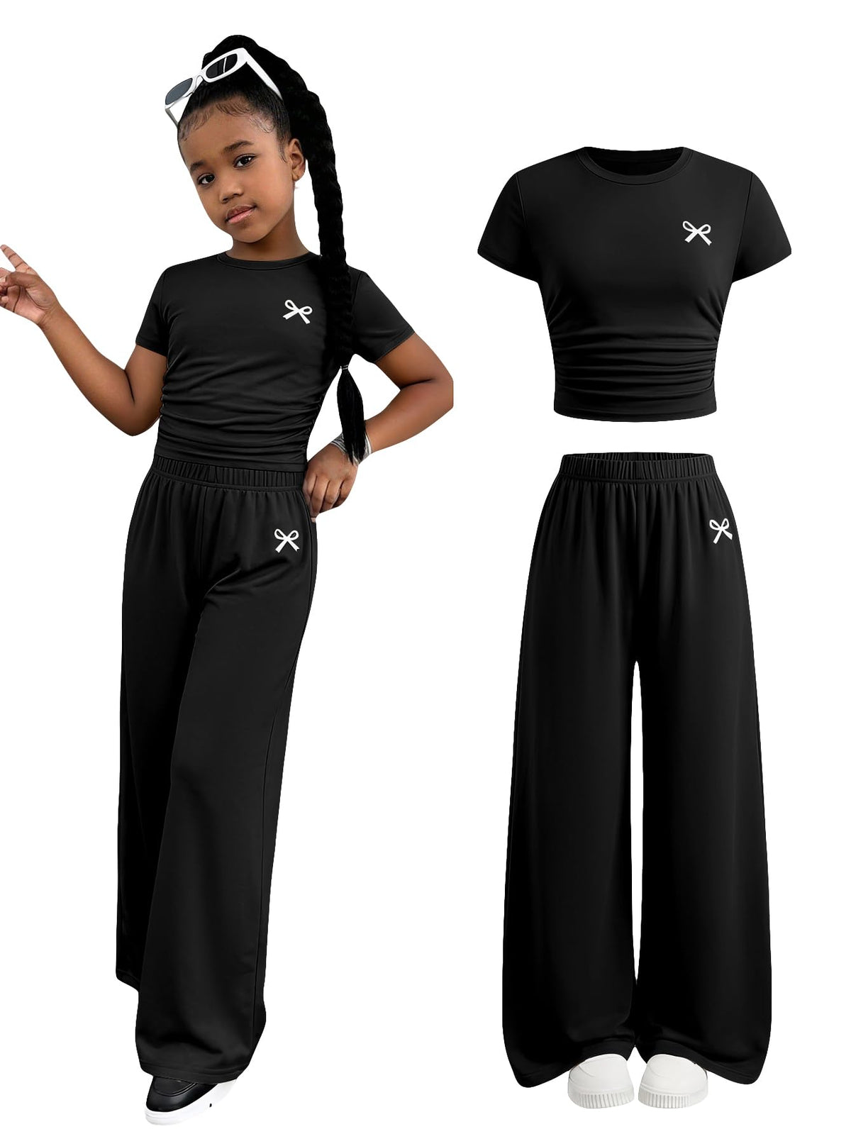 SOLY HUX Girl's Bow Print Short Sleeve T Shirt Pants Outfits