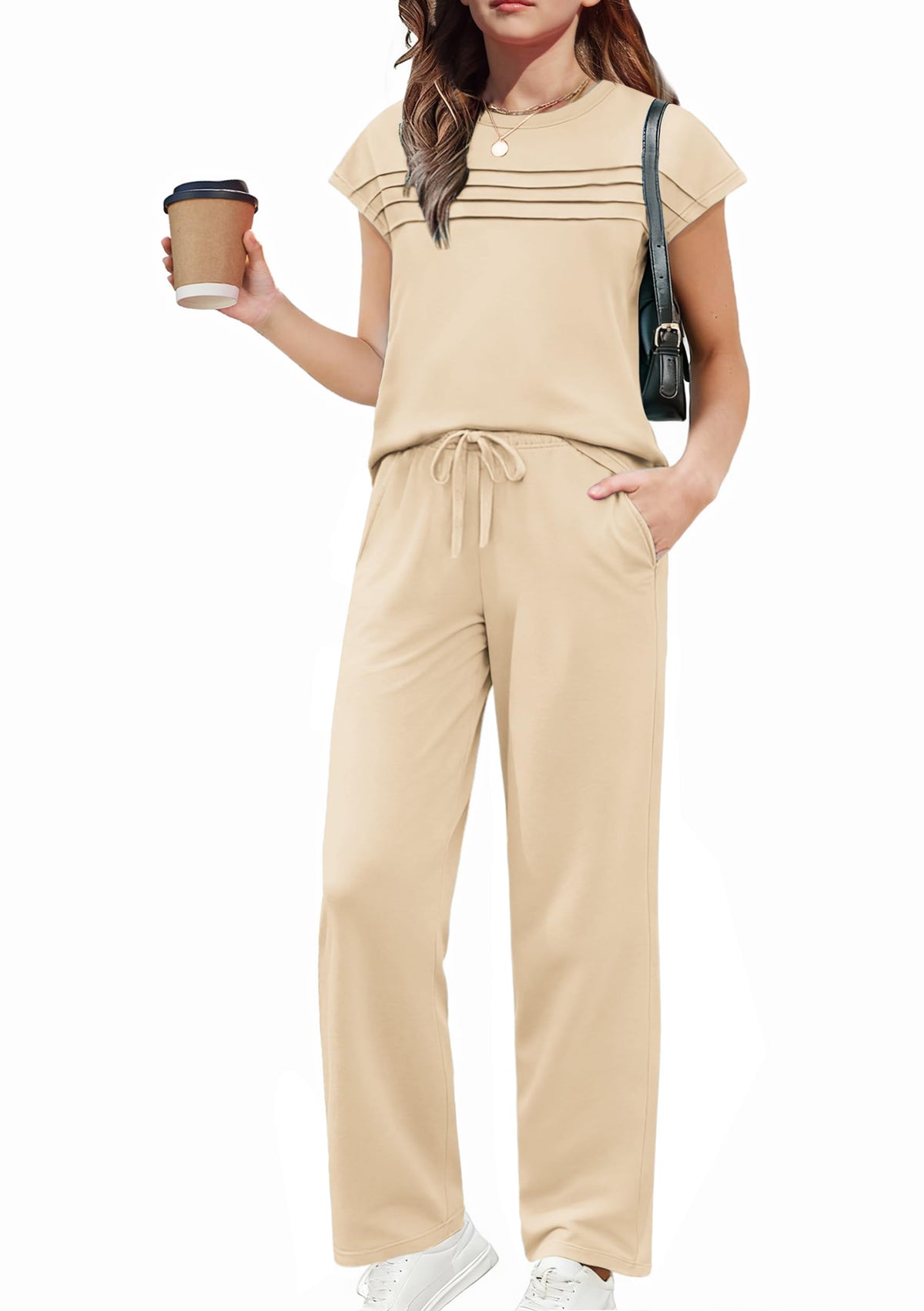 Arshiner Girls 2 Piece Outfits Short Sleeve Crewneck Tops Wide Leg Pant Set