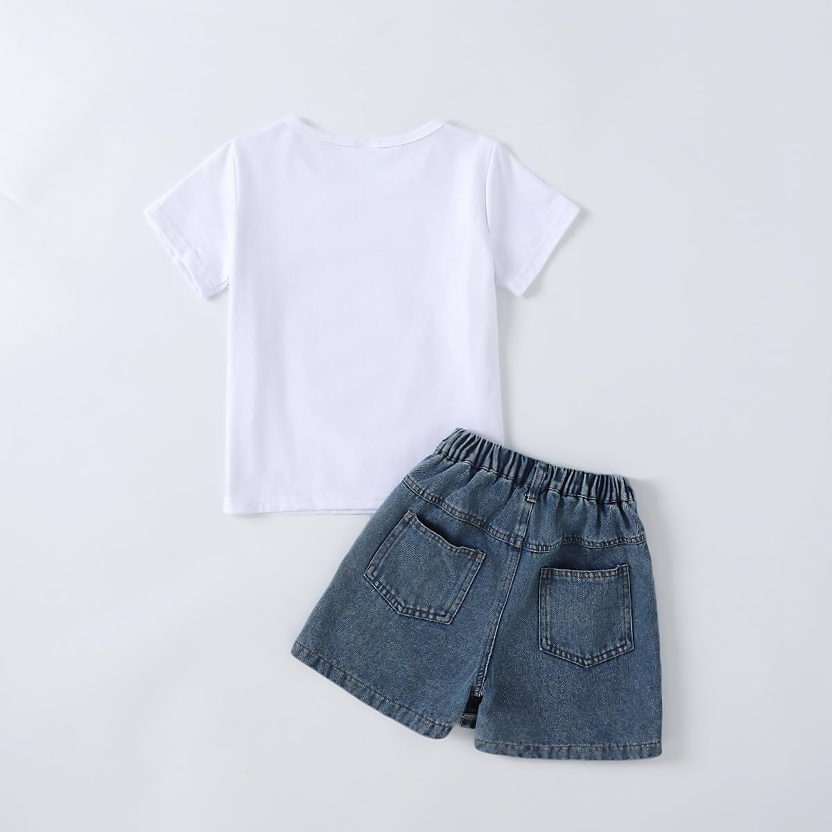 Girls Summer Clothes Butterfly Print Short Sleeve Tops and Denim Skirt Shorts Set Cute Outfits for Kids Girls 5-12Y