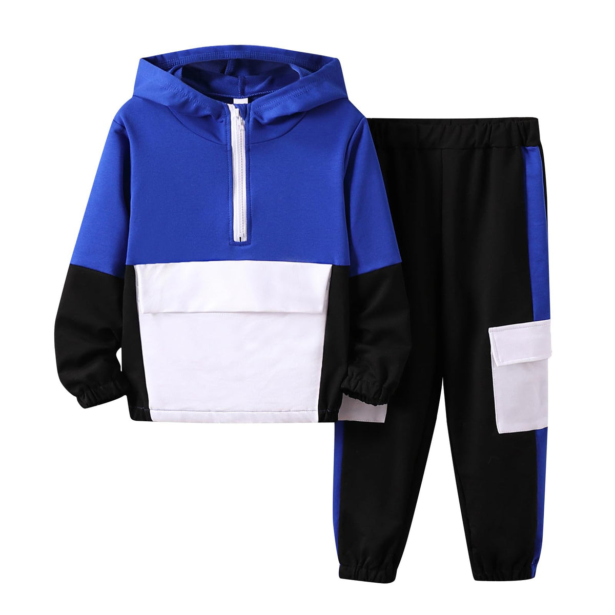 Azmxynol Boys Clothes Kids Little Boy Color Block Half Zip Hoodie & Jogger Pants 2 Piece Outfit Set,4-12 Years