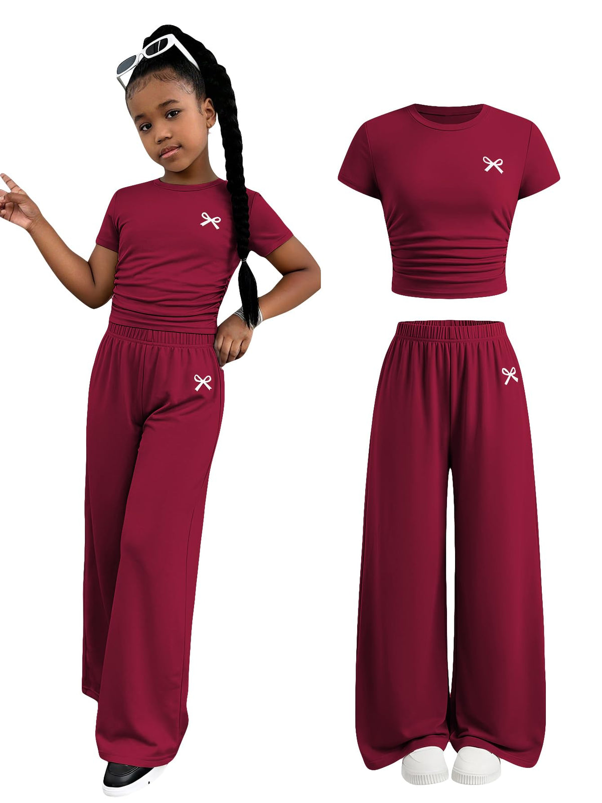 SOLY HUX Girl's Bow Print Short Sleeve T Shirt Pants Outfits