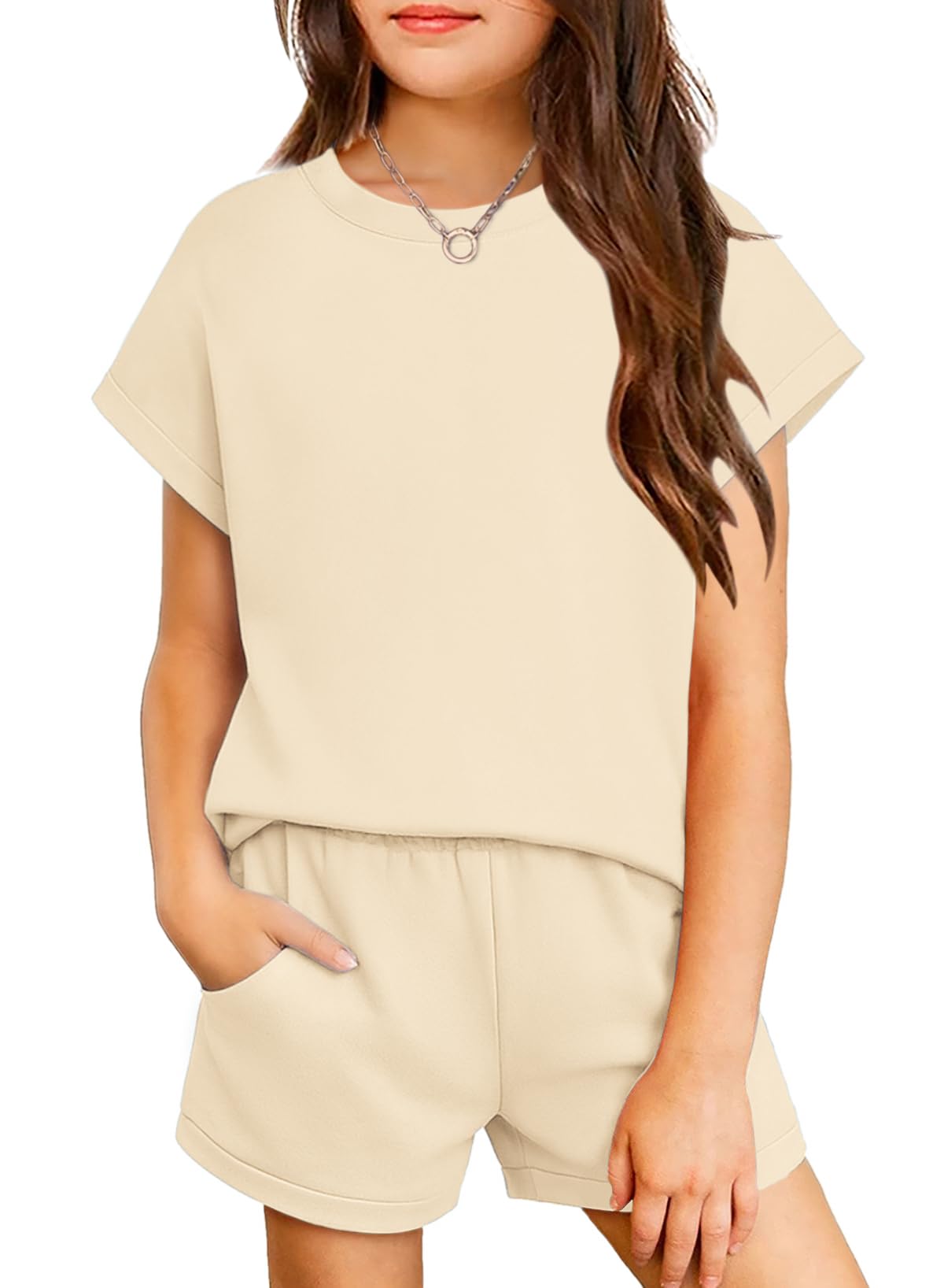 Arshiner Girls Summer 2 Piece Outfits Short Sleeve Shirts and Shorts Sets