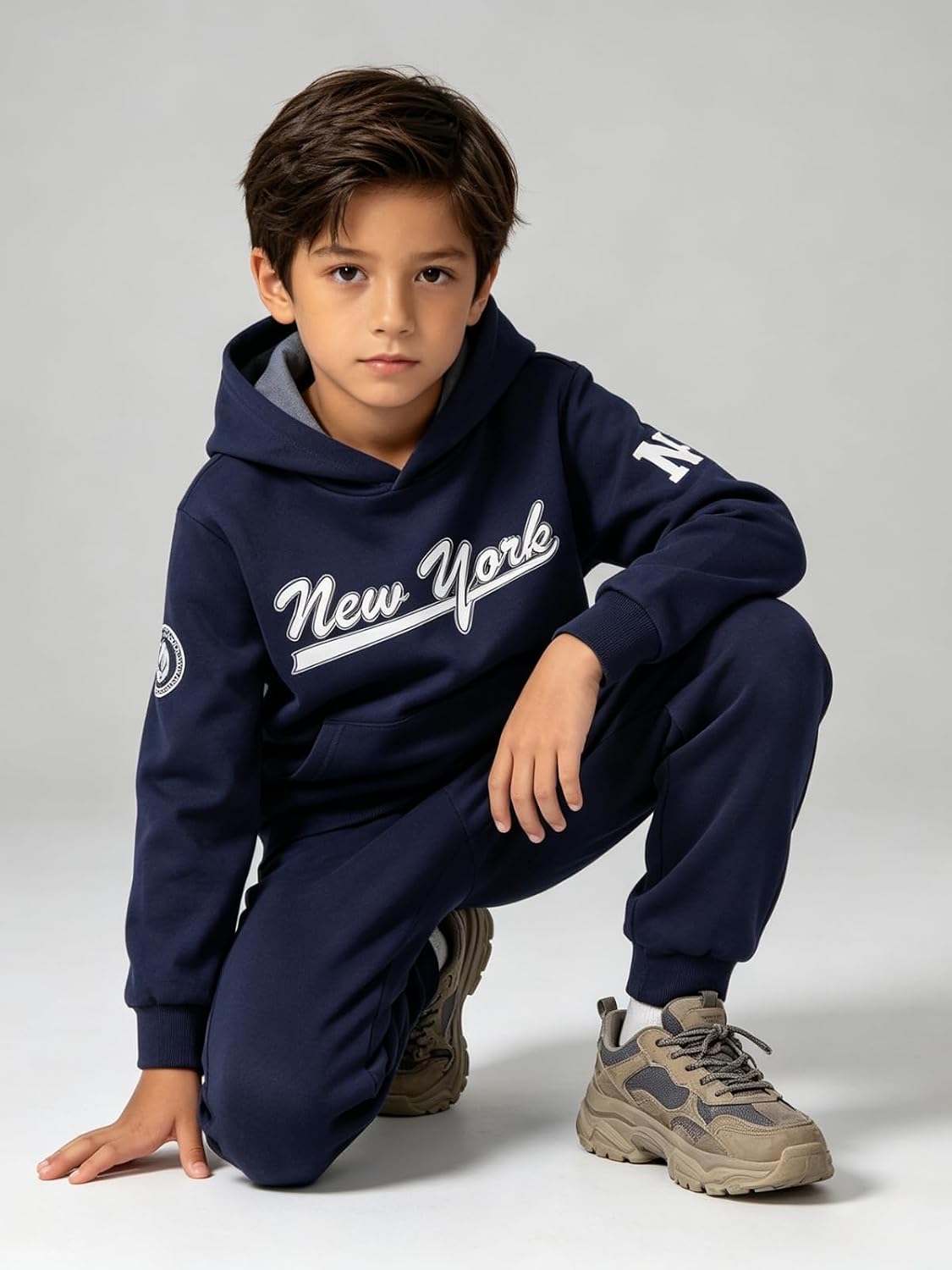 Boys Clothes Fall Hooded Long Sleeved Top and Pants 2 Piece Outfits Clothing Set with Pocket Size 5-9 Years