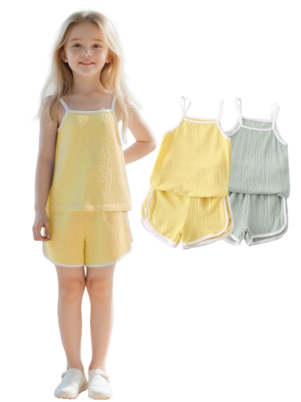 Girls Summer Clothes 4 Piece Cute Outfits Cami Tank Top and Dolphin Shorts Sets for Kid Casual, Dance, Beach