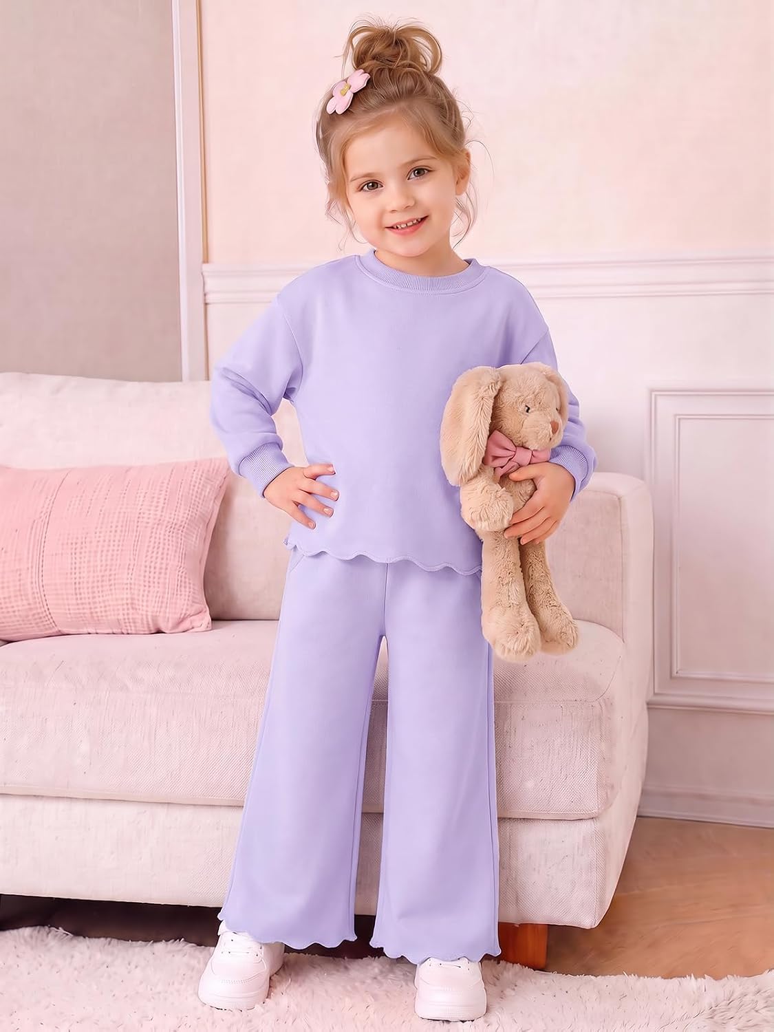 Haloumoning Toddler Baby Girl Fleeced 2 Piece Pant Sets with Pockets 9M-8Y