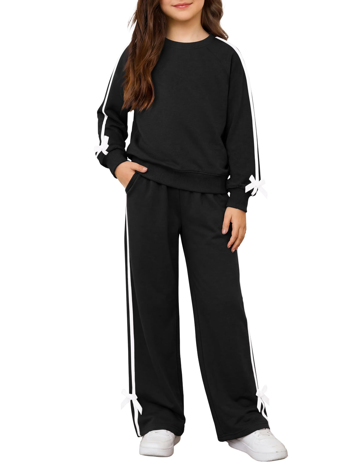 Arshiner Girls 2 Piece Outfits Fall Long Sleeve Shirts Wide Leg Pants Sets
