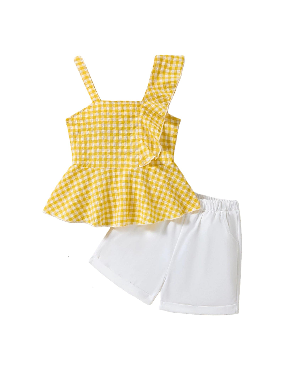 Girls Summer Outfits Set 2 Piece Sleeveless Ruffle Top and Shorts with Pockets Ages 6–12
