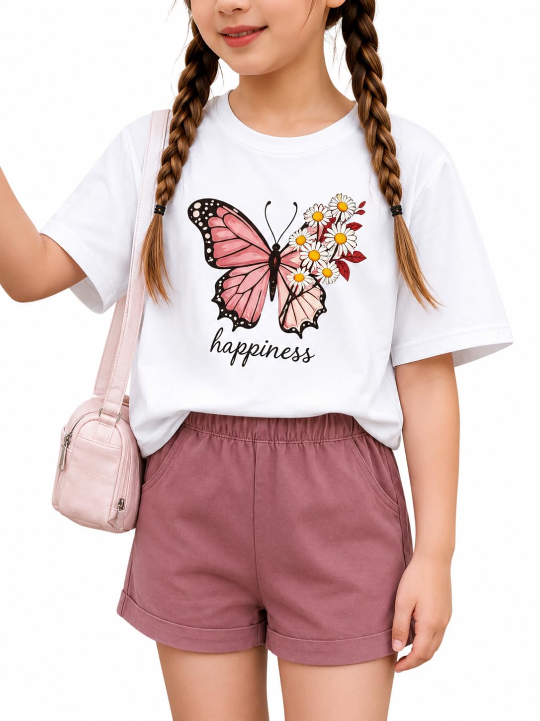 KIDLAGA Girls Two Piece Sets Cherry Pattern Short Sleeve Shirts and Shorts Set With Pockets Girls Summer Outfits Size 7-14