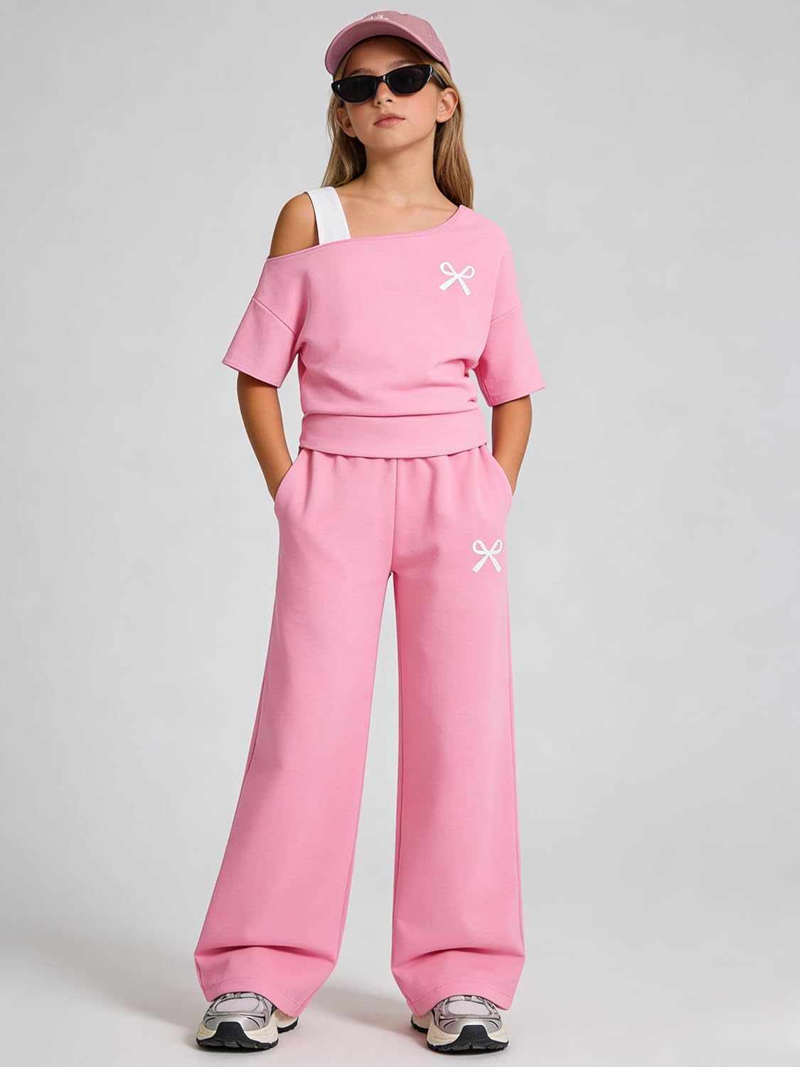 Teen Girls Clothes Off the Shoulder Top and Wide Leg Pants Matching Outfit Set with Pockets Size 7-16