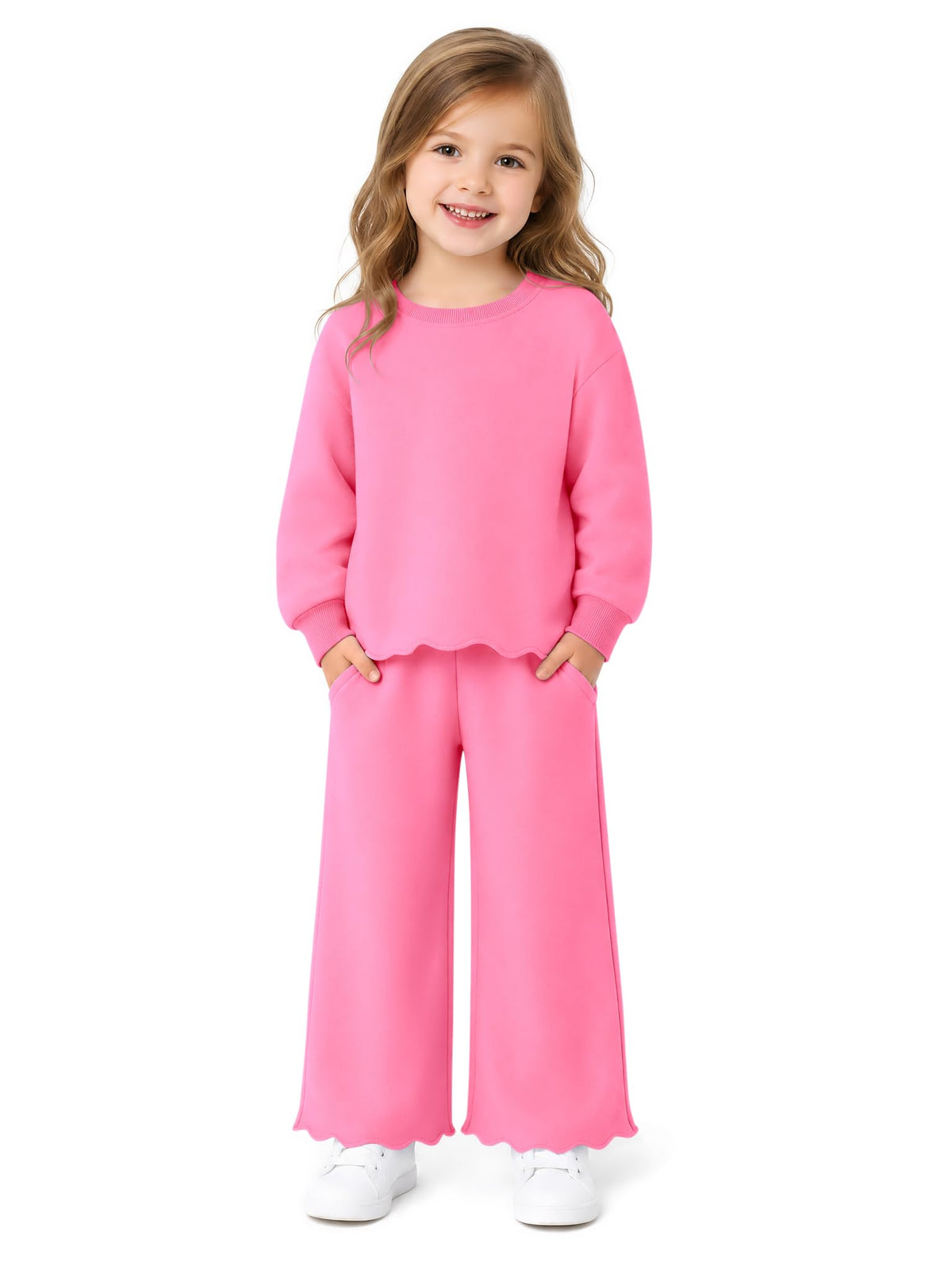 Haloumoning Toddler Baby Girl Fleeced 2 Piece Pant Sets with Pockets 9M-8Y