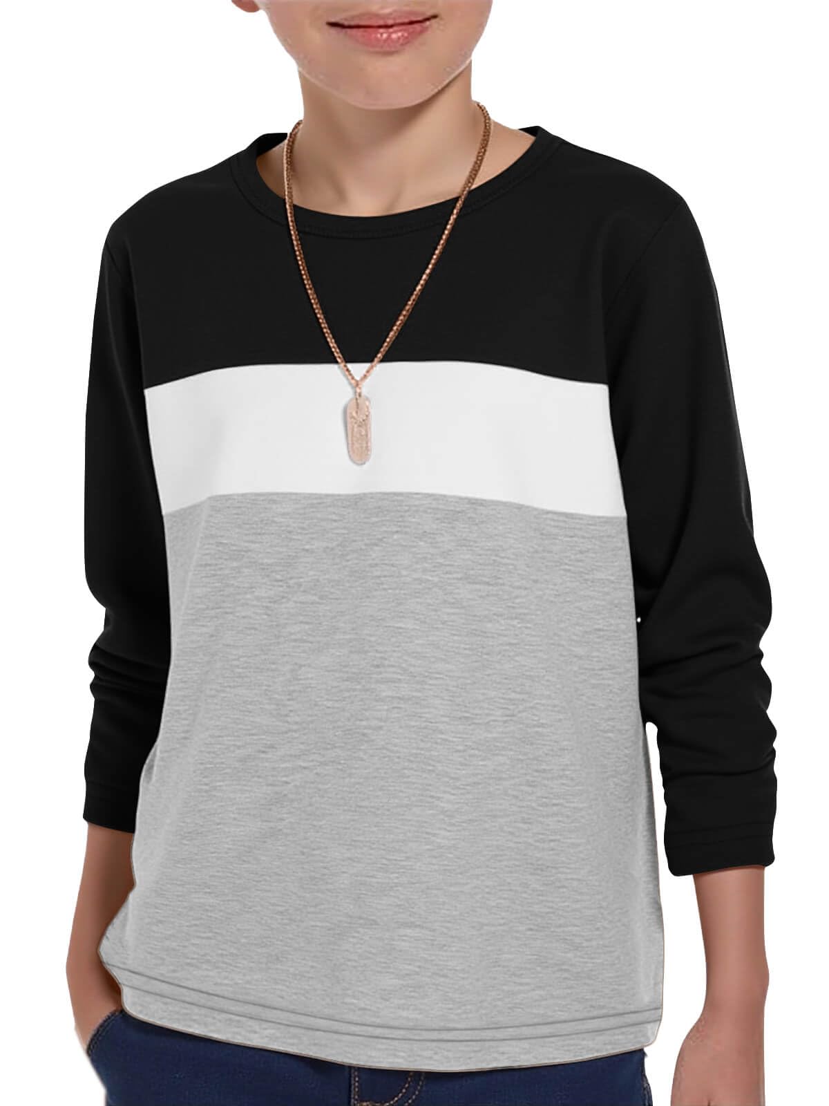 Haloumoning Boys Long Sleeve Shirts Color Block Fall Tops 5-14Y