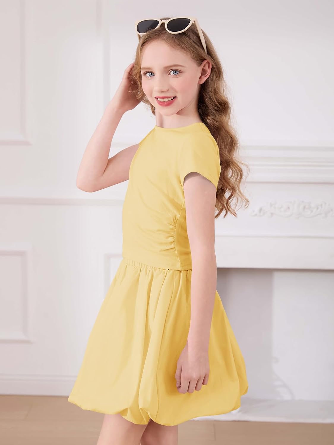 Haloumoning Girls Skirt Sets 2-Piece Ruched Bubble Skirt Outfits 5-14Y