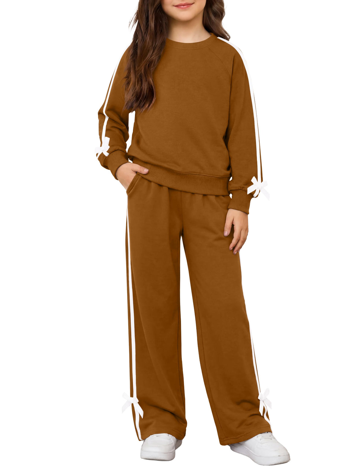 Arshiner Girls 2 Piece Outfits Fall Long Sleeve Shirts Wide Leg Pants Sets