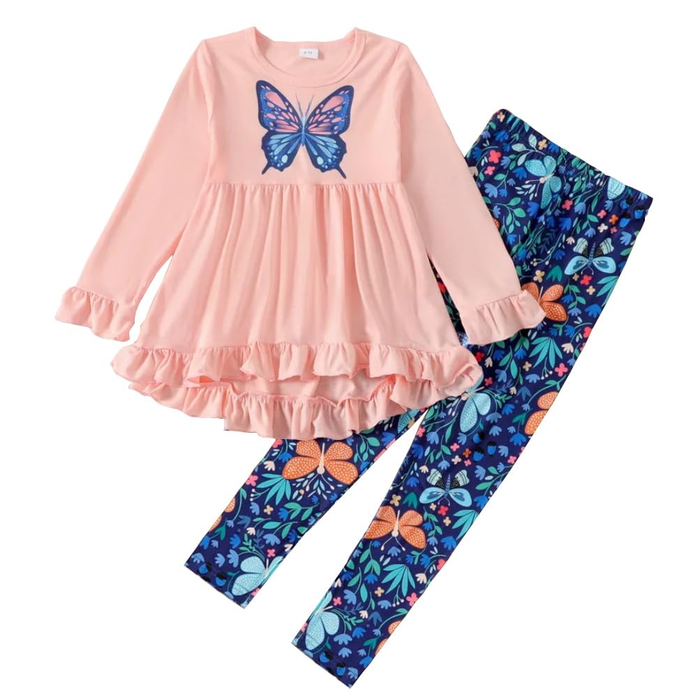 Axumity Kid Girl Clothes Ruffle Sleeve Top Floral Allover Pants 3-9 Years Fall Outfit Set