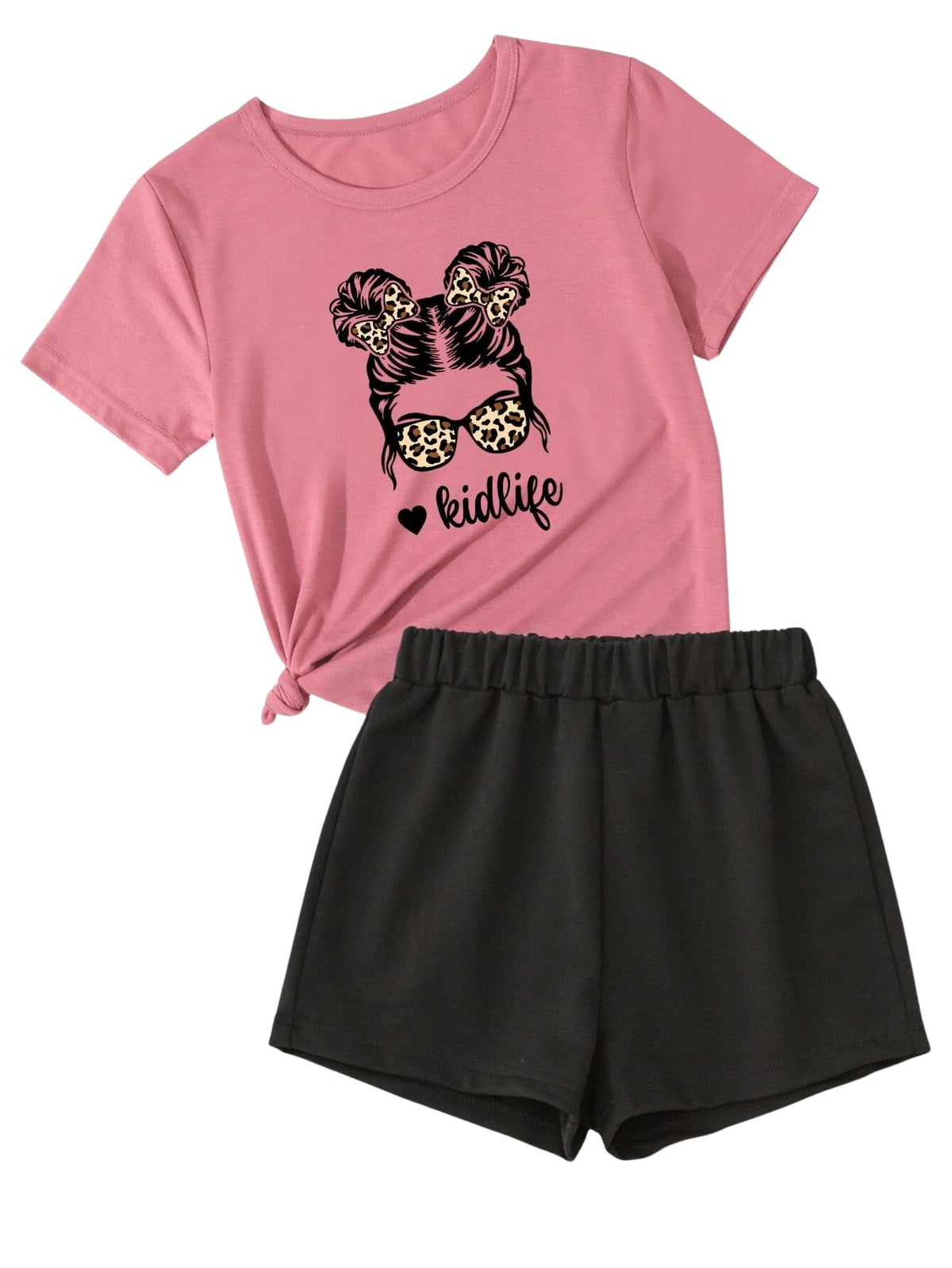 Axumity Kid Toddler Girl Clothes Summer Ruffle Sleeve Figure Graphic Shirt + Shorts Summer Outfits Set