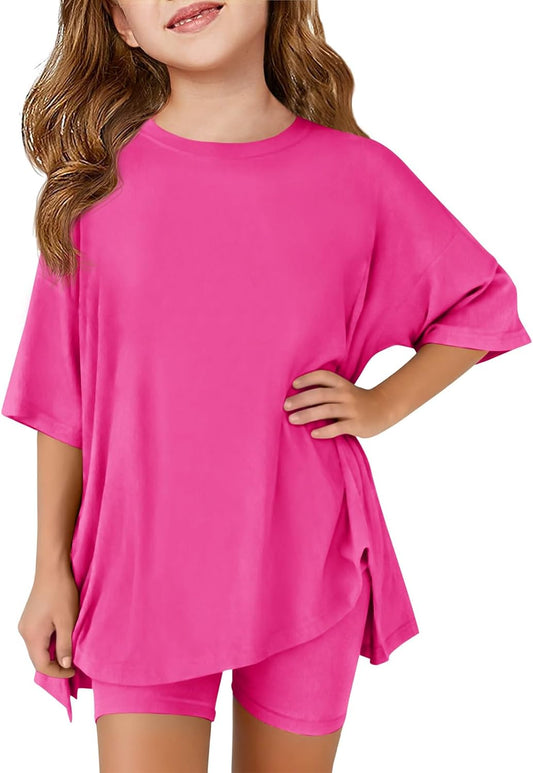 Haloumoning Girls Summer Lounge Set Oversized 2 Piece Clothing Sets