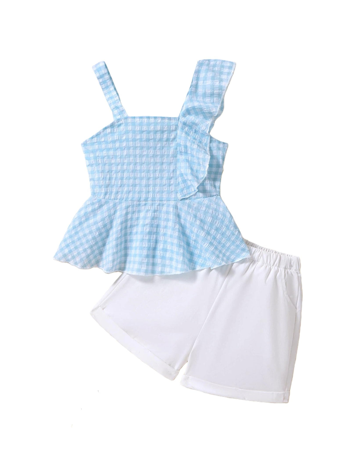 Girls Summer Outfits Set 2 Piece Sleeveless Ruffle Top and Shorts with Pockets Ages 6–12