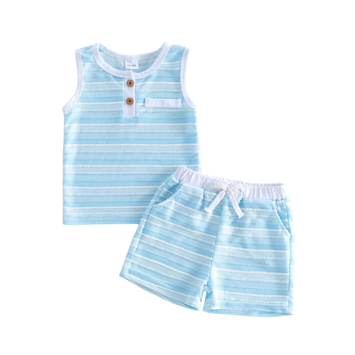 Kupretty Toddler Baby Boy Stripe Waffle Sleeveless Shirt Shorts Set
