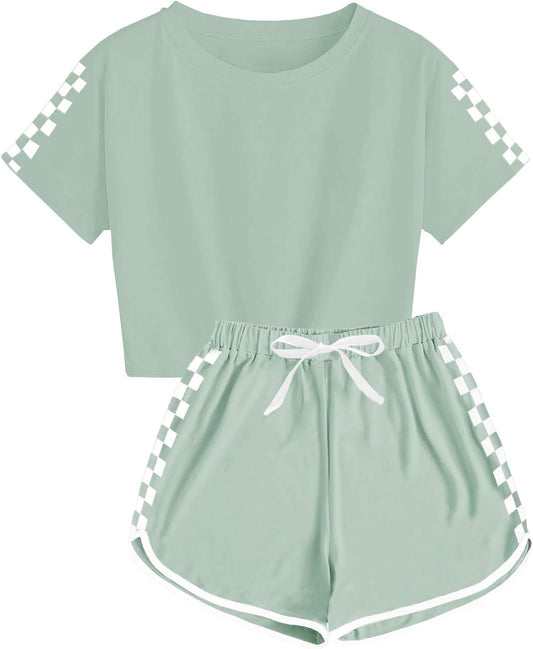 Haloumoning Unisex Girls Boys 2 Piece Outfits Crop Tops and Shorts Set