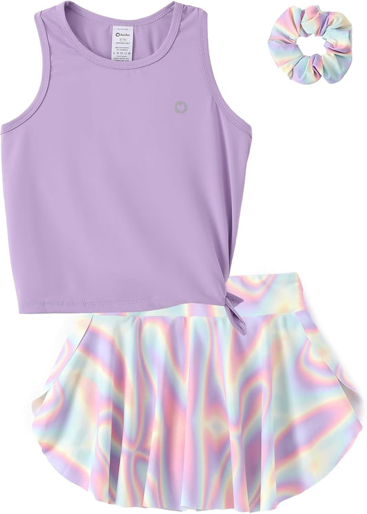 PATPAT Girls Skirt Athletic Sets Summer Outfits with Hair Ties 3-13 Years