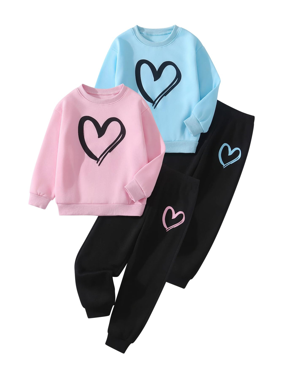 Girls Outfits 4 Piece Long Sleeve Sweatshirt Cargo Pants 3-12Y