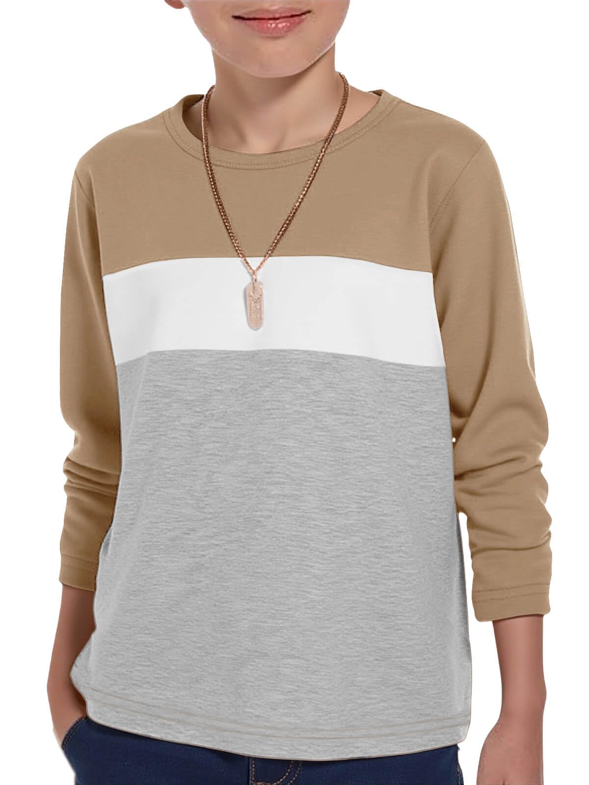 Haloumoning Boys Long Sleeve Shirts Color Block Fall Tops 5-14Y