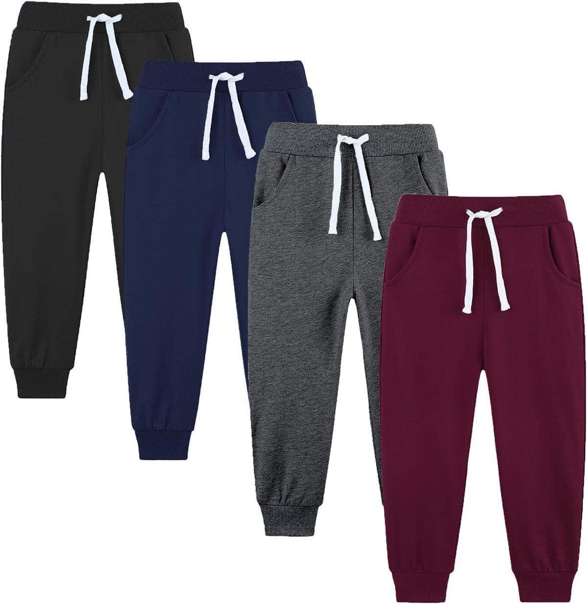 4 Pack Toddler and Kids Boys Sweatpants Joggers Cotton Active Soft Joggers Pants with Functional Drawstring 2-14Y