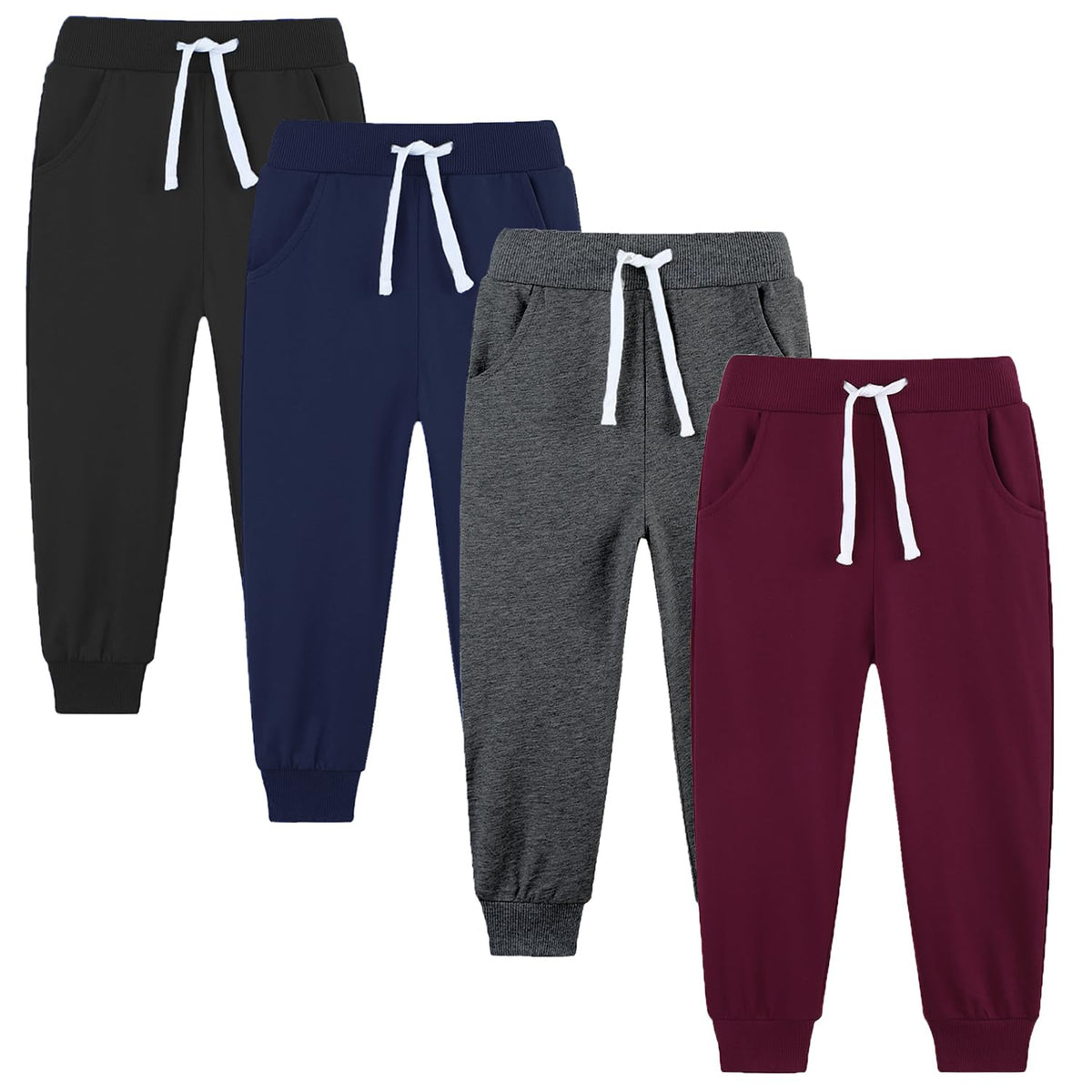 4 Pack Toddler and Kids Boys Sweatpants Joggers Cotton Active Soft Joggers Pants with Functional Drawstring 2-14Y