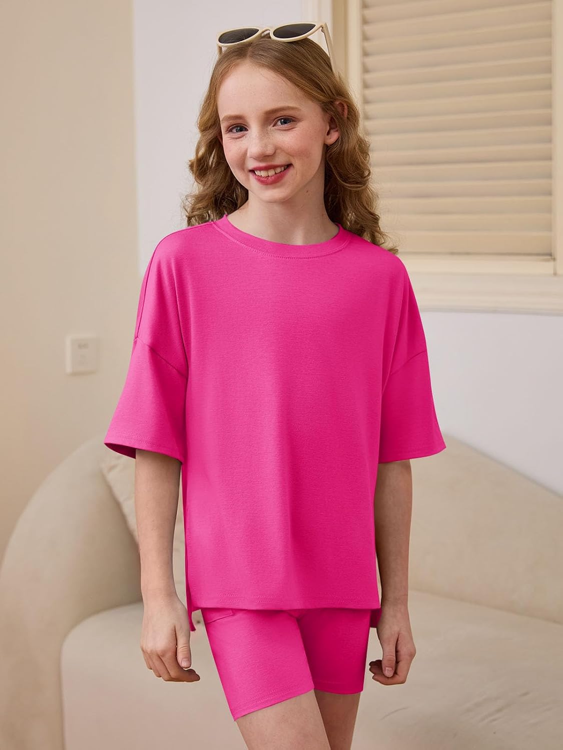 Haloumoning Girls Summer Lounge Set Oversized 2 Piece Clothing Sets