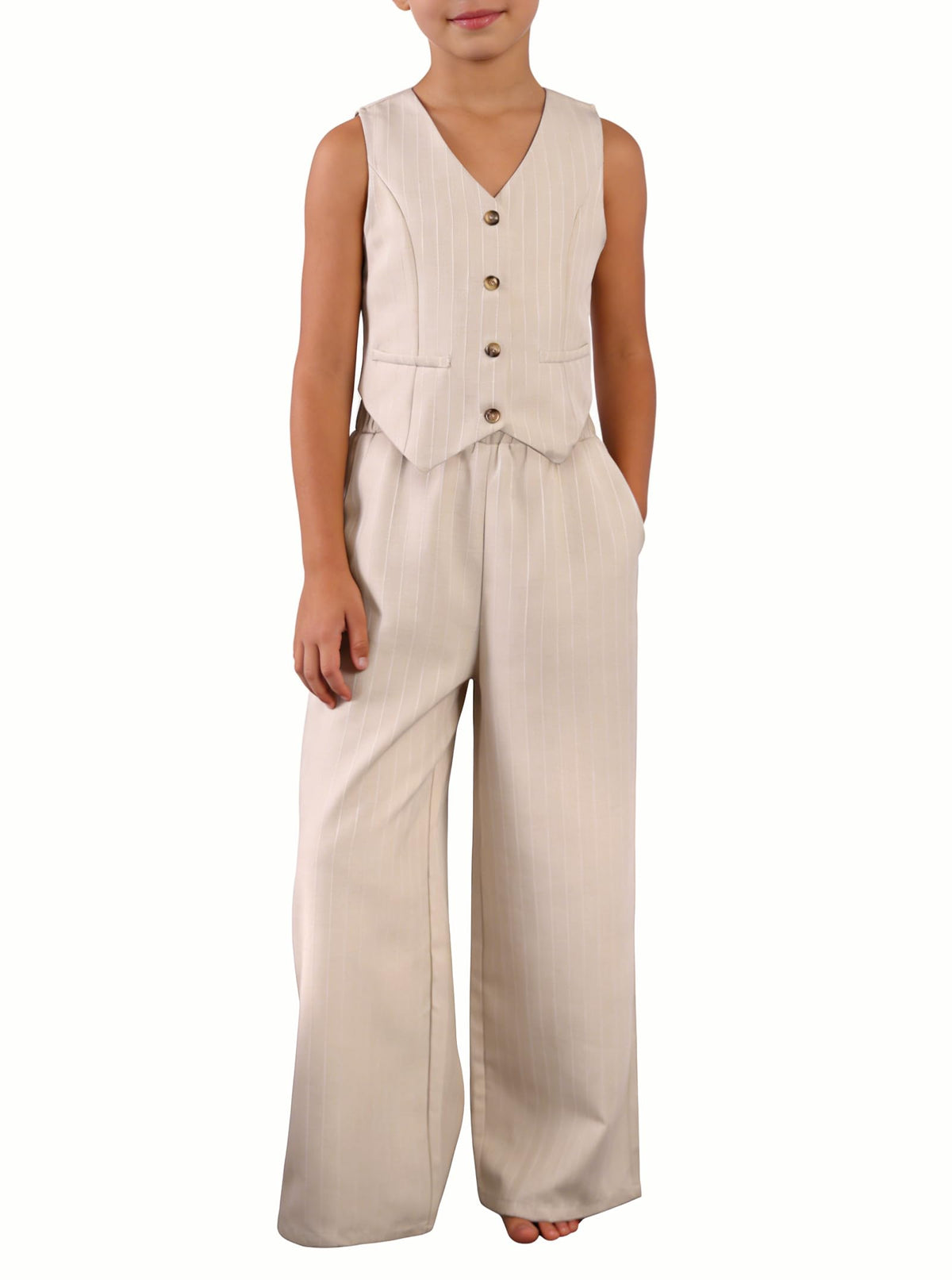 Girls Two Piece Outfits, Kids Vest And Wide Leg Pants Set, Back to School Outfits for Girls