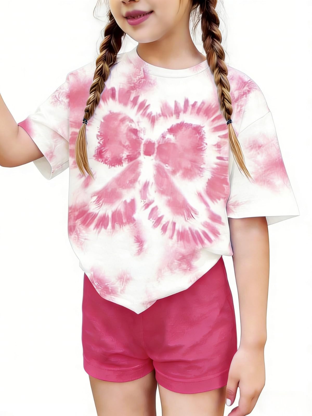 Axumity Kid Toddler Girl Clothes Summer Ruffle Sleeve Figure Graphic Shirt + Shorts Summer Outfits Set