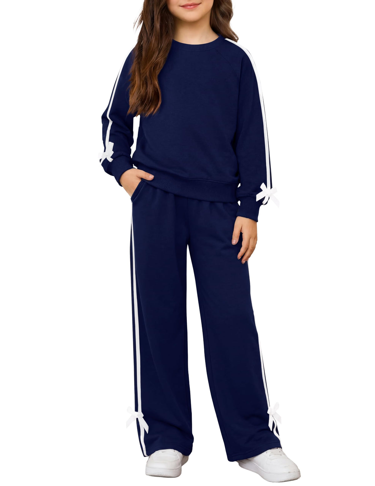 Arshiner Girls 2 Piece Outfits Fall Long Sleeve Shirts Wide Leg Pants Sets