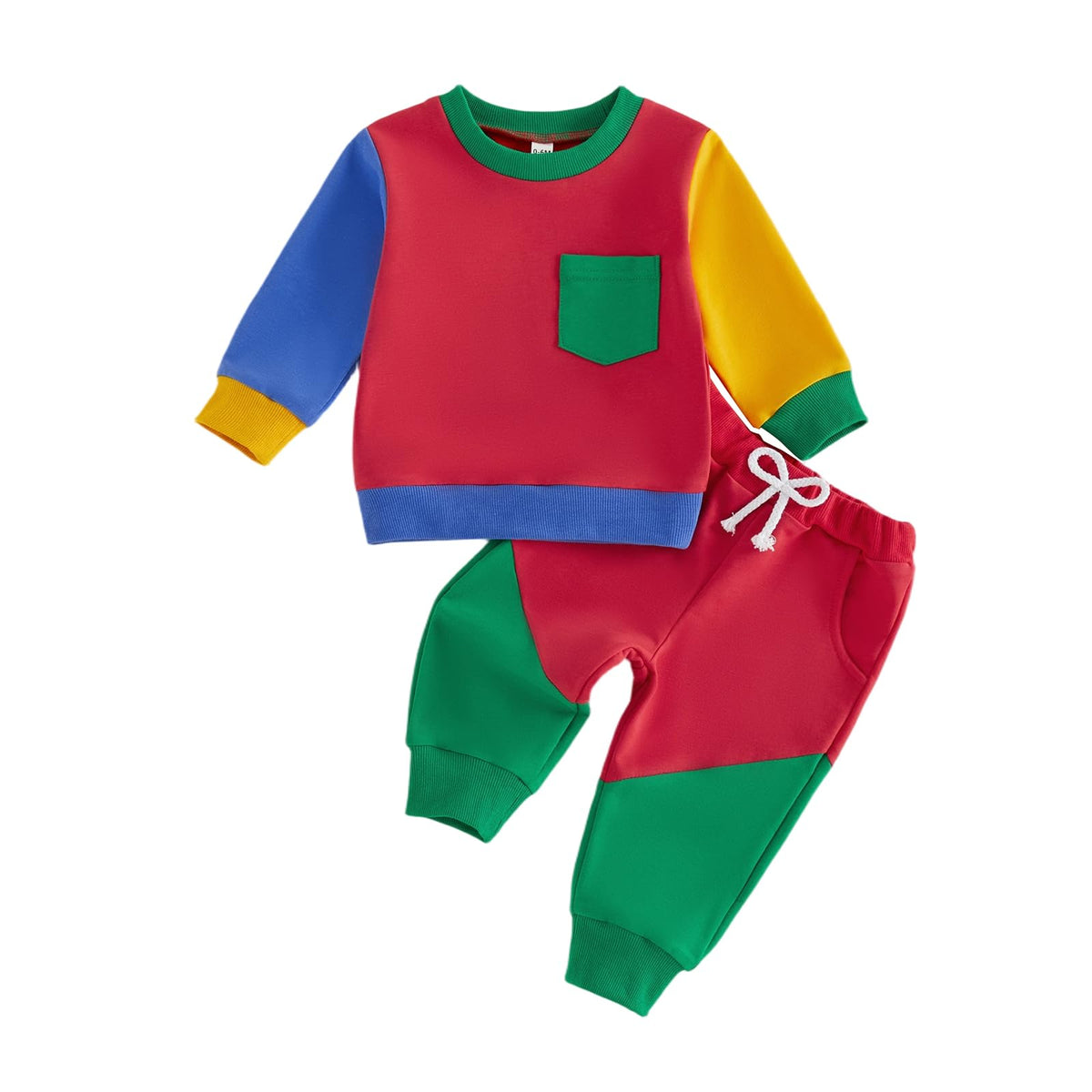 Kupretty Toddler Baby Boy Clothes Color Block Sweatshirt Pants Set
