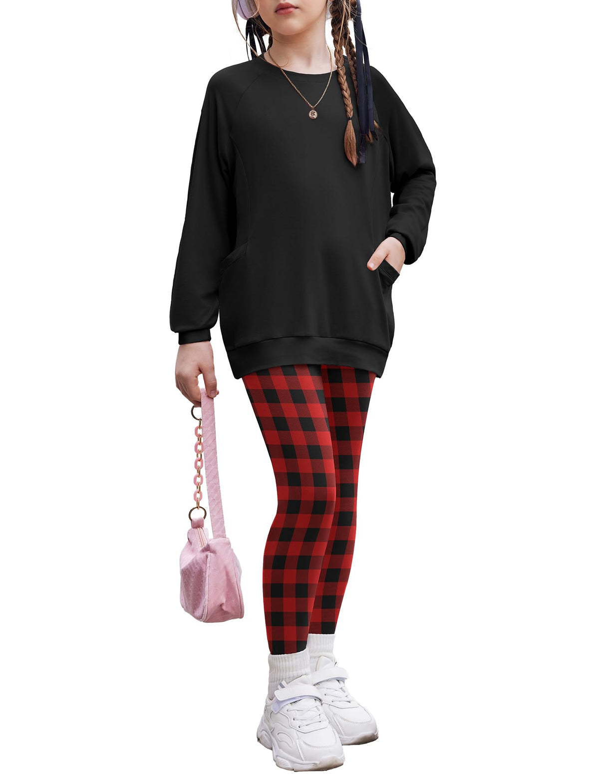 Arshiner Girls 2 Piece Outfits Long Sleeve Raglan Top with Pockets and Slim Fit Pants Daily Wear Set for 6-14Y