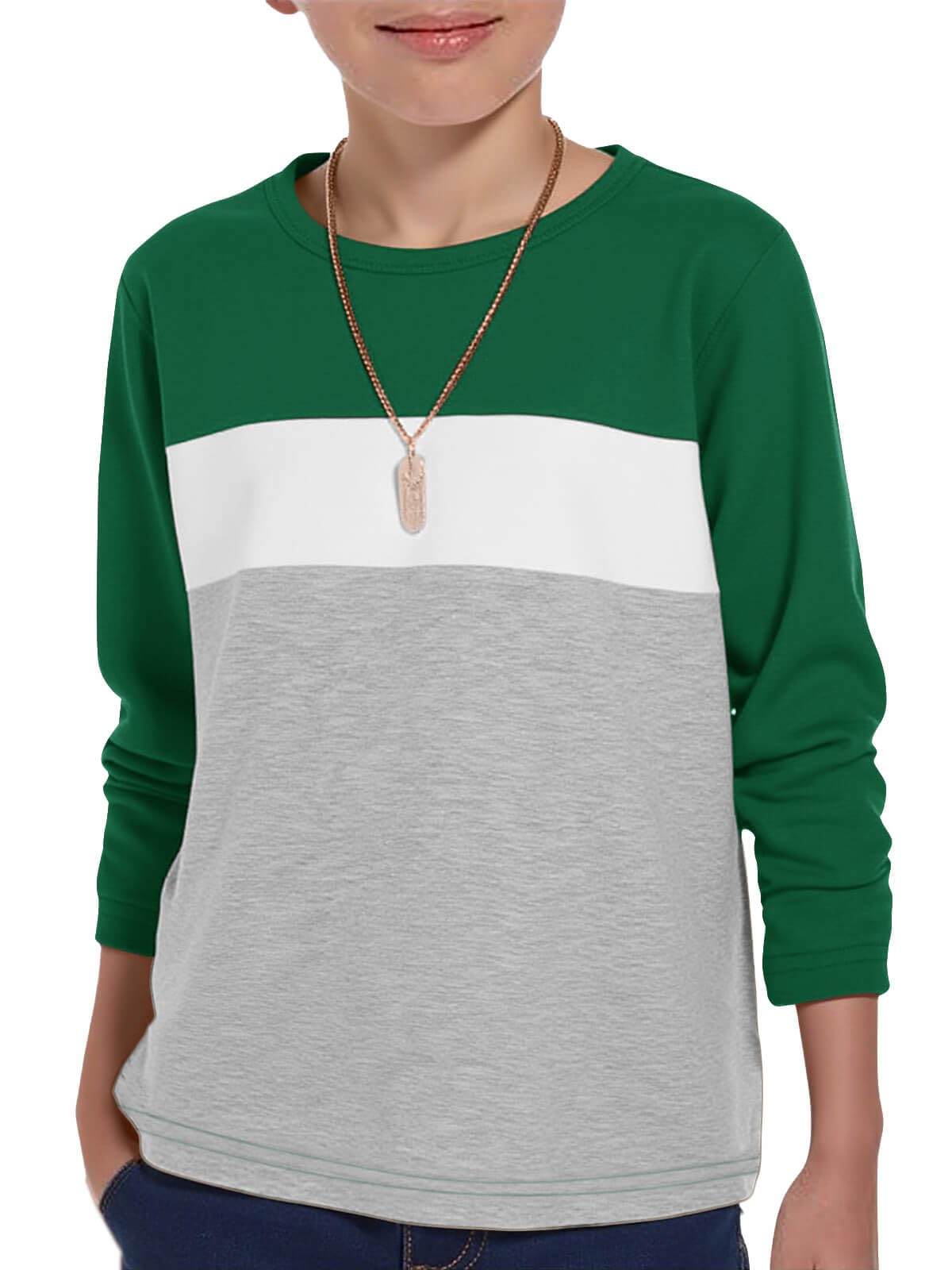 Haloumoning Boys Long Sleeve Shirts Color Block Fall Tops 5-14Y