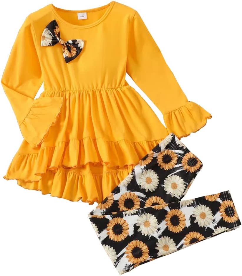 Axumity Kid Girl Clothes Ruffle Sleeve Top Floral Allover Pants 3-9 Years Fall Outfit Set