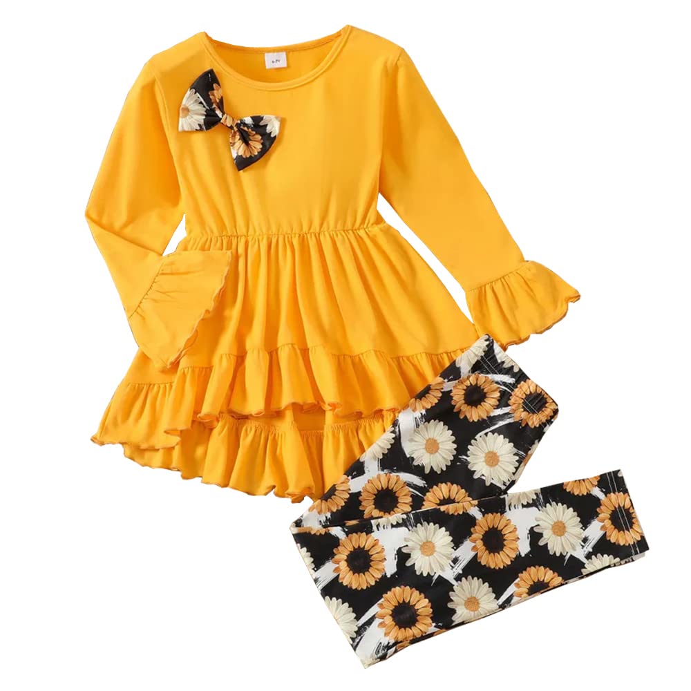 Axumity Kid Girl Clothes Ruffle Sleeve Top Floral Allover Pants 3-9 Years Fall Outfit Set