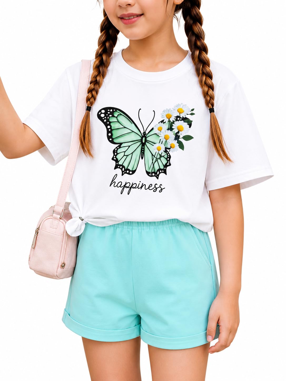 KIDLAGA Girls Two Piece Sets Cherry Pattern Short Sleeve Shirts and Shorts Set With Pockets Girls Summer Outfits Size 7-14
