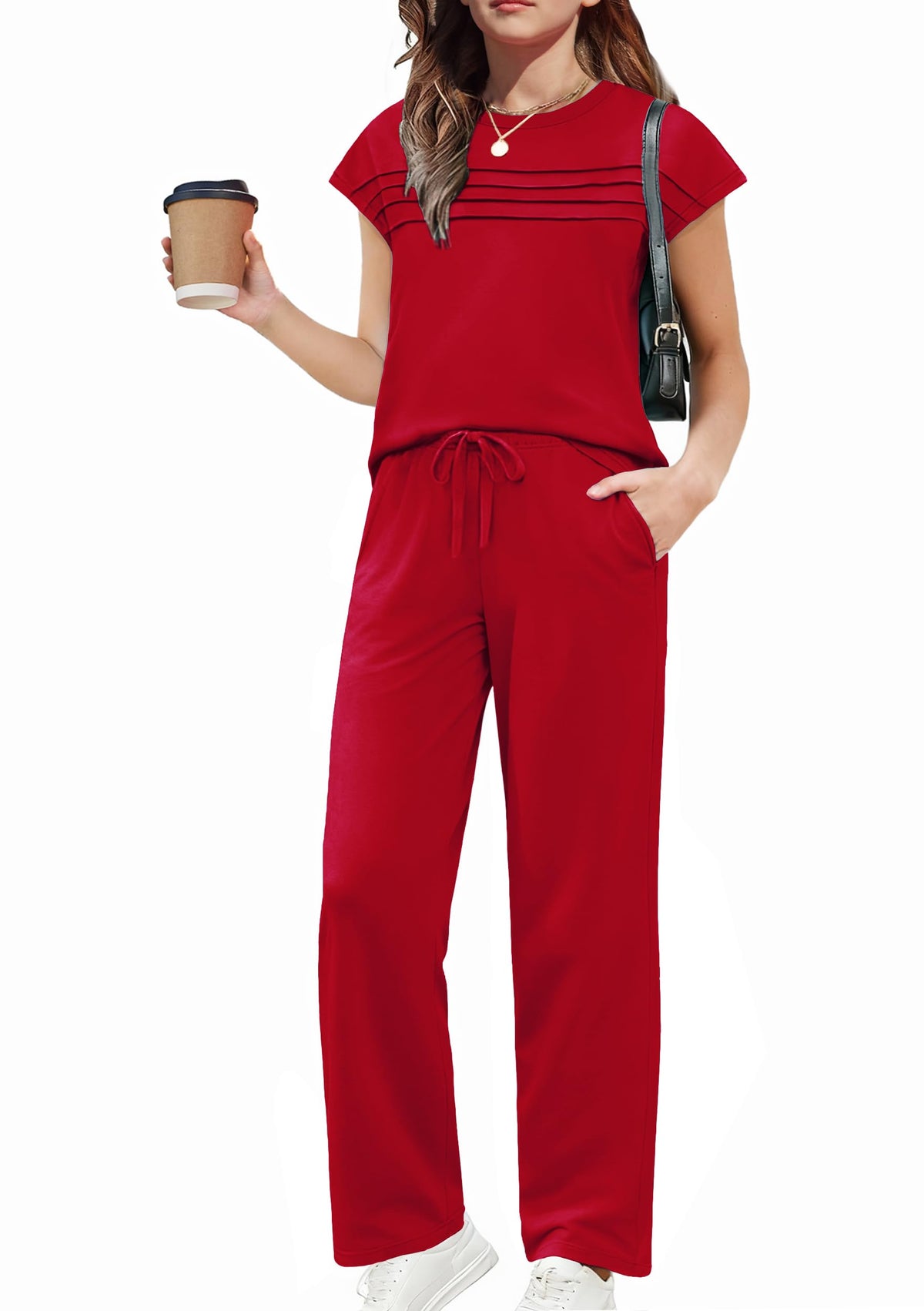 Arshiner Girls 2 Piece Outfits Short Sleeve Crewneck Tops Wide Leg Pant Set