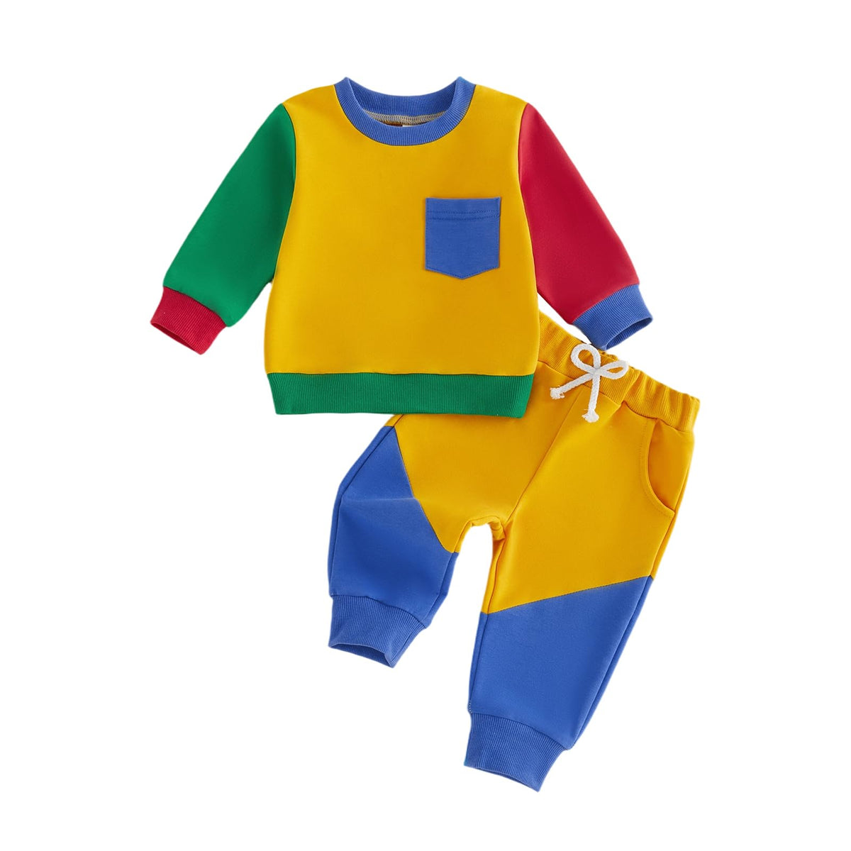 Kupretty Toddler Baby Boy Clothes Color Block Sweatshirt Pants Set