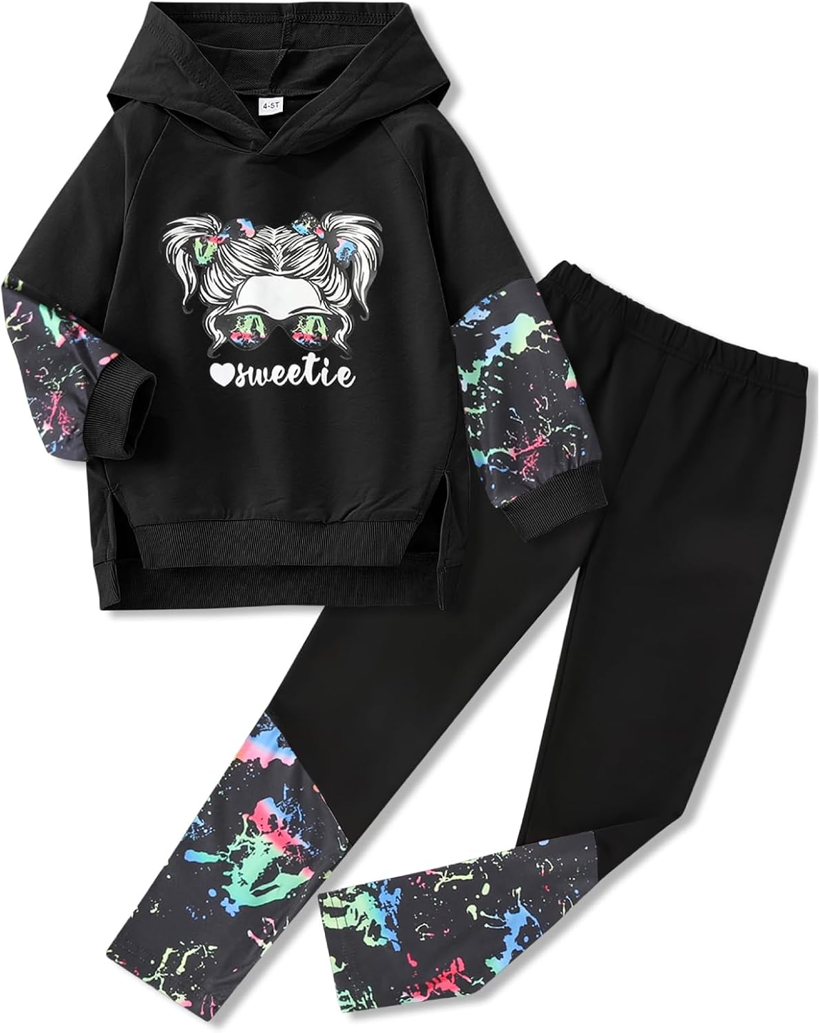 Kids Girls Clothes Cool Girl Print Tie Dye Pullover Sweatshirt and Sweatpants 2 Pieces Outfits Set