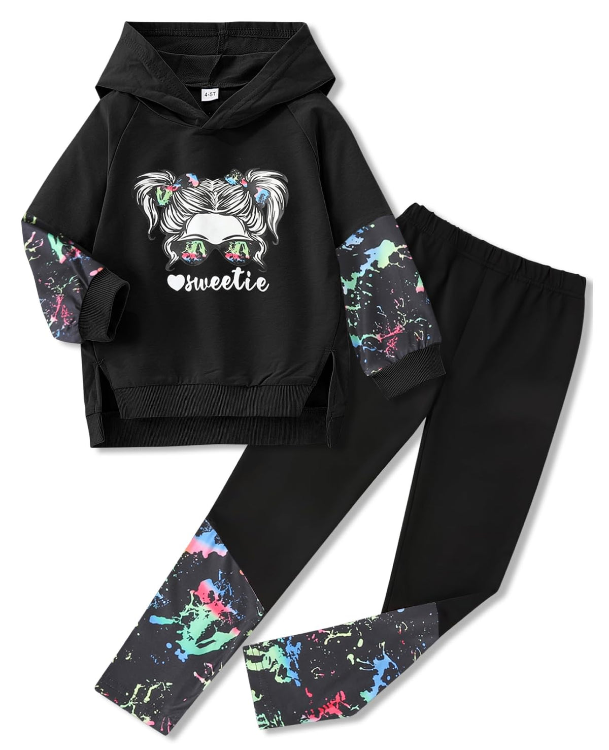 Kids Girls Clothes Cool Girl Print Tie Dye Pullover Sweatshirt and Sweatpants 2 Pieces Outfits Set