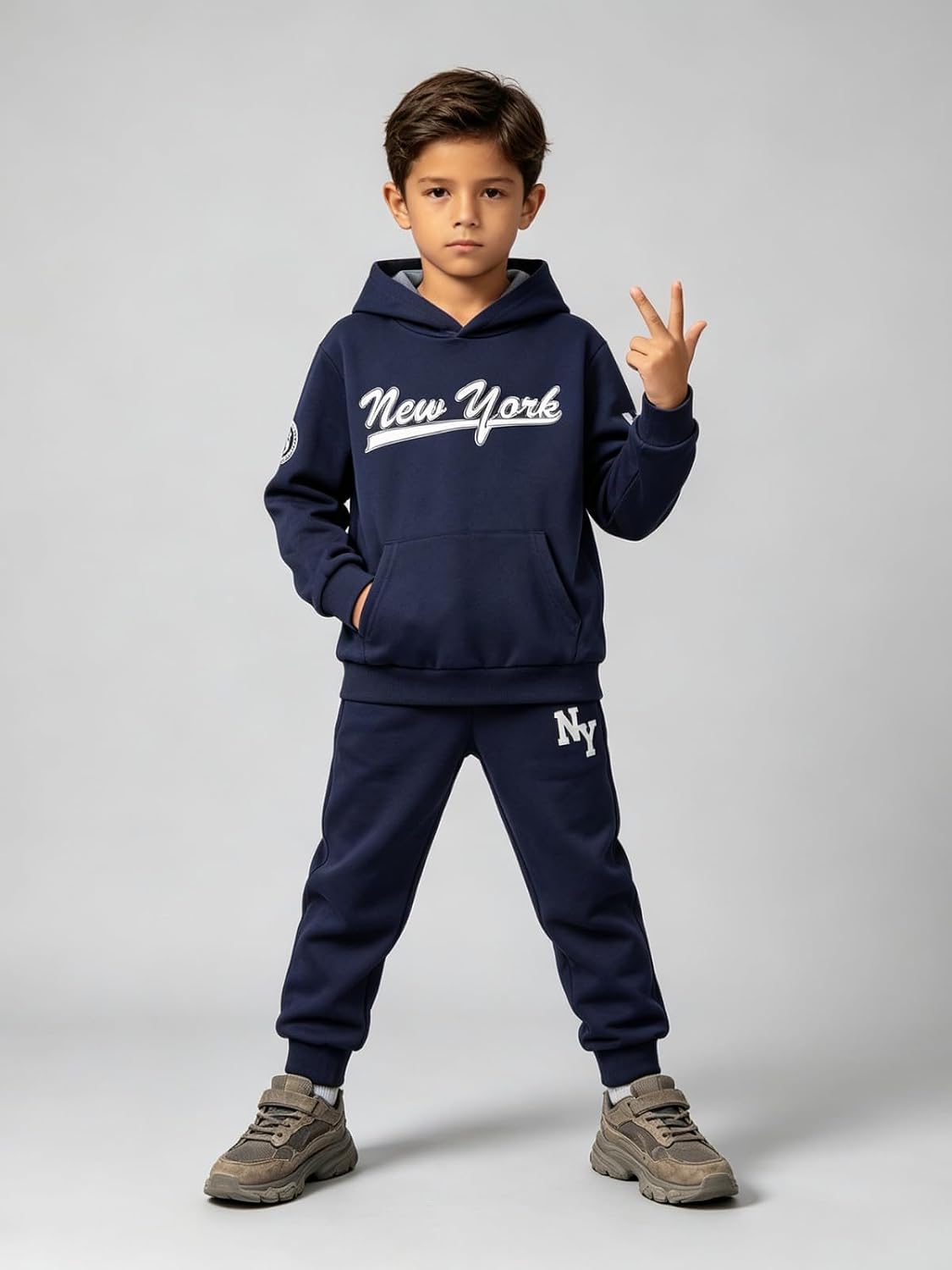 Boys Clothes Fall Hooded Long Sleeved Top and Pants 2 Piece Outfits Clothing Set with Pocket Size 5-9 Years