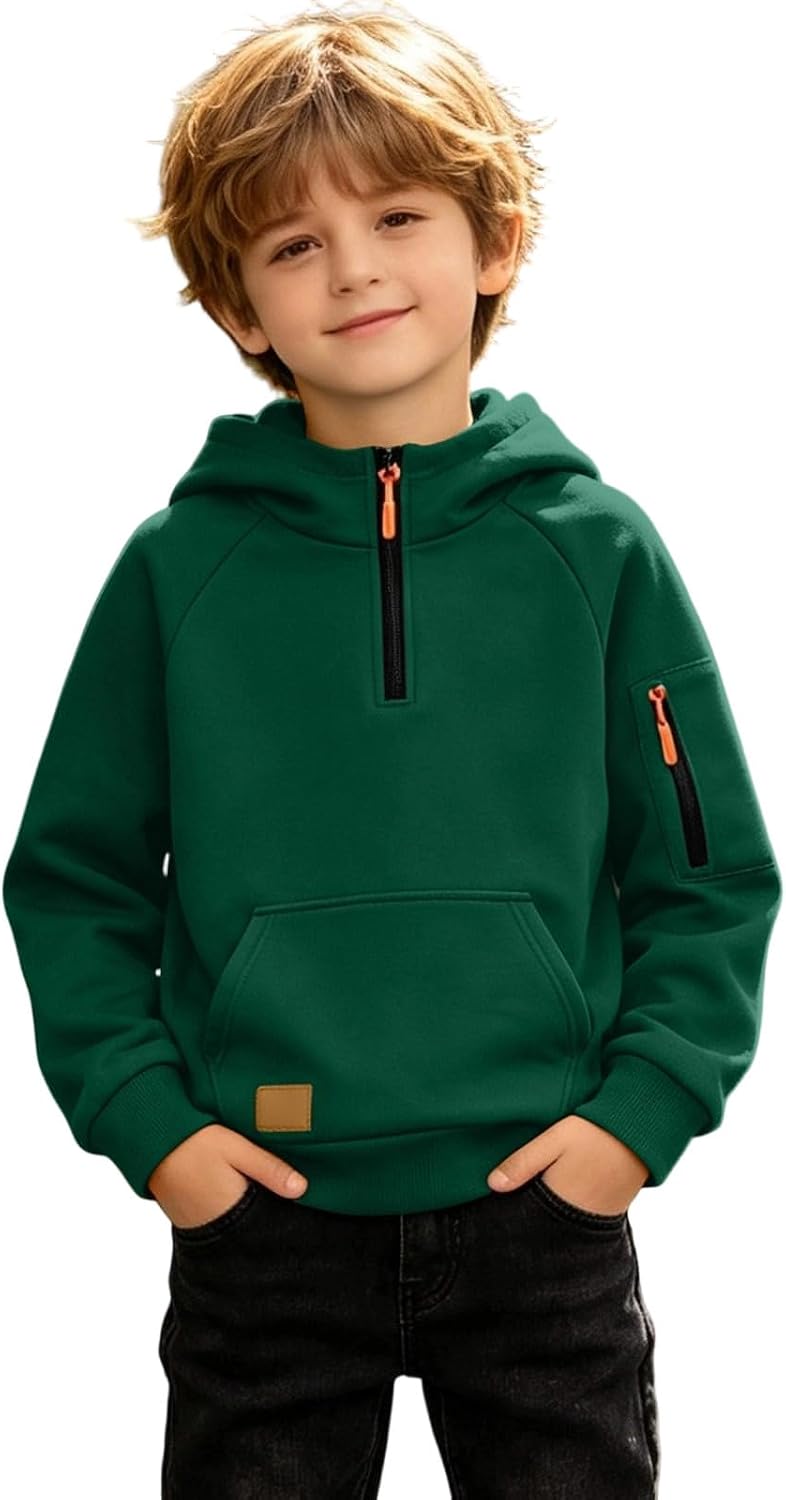 Boys Hoodies Quarter Zip Long Sleeve Pullover Hooded Sweatshirt 2026 Kids Fall Winter Teen Boy Clothes 4-15 Years
