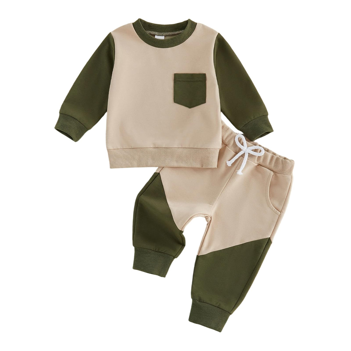 Kupretty Toddler Baby Boy Clothes Color Block Sweatshirt Pants Set