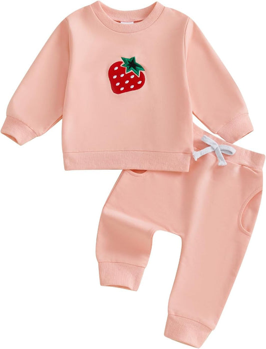 Amnnchya Toddler Clothes For Baby Girls Cute Strawberry Long Sleeve Sweatshirt Pants Girls Warm Fall Winter Outfits Set