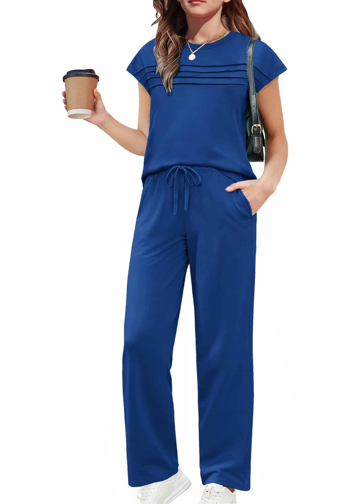 Arshiner Girls 2 Piece Outfits Short Sleeve Crewneck Tops Wide Leg Pant Set