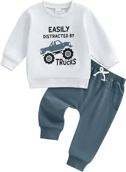 Toddler Boy Clothes Baby Kids Truck Fall Winter Outfit Sweatshirt Pants Set