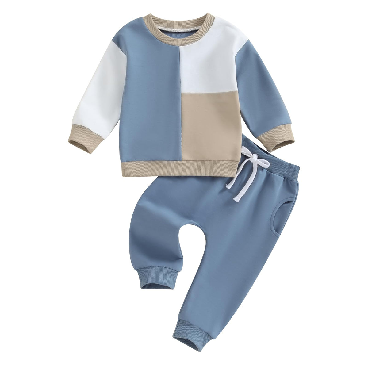 Toddler Baby Boy Fall Outfit Contrast Color Sweatshirt Tops with Elastic Waist Pants Cute Infant Newborn Winter Clothes