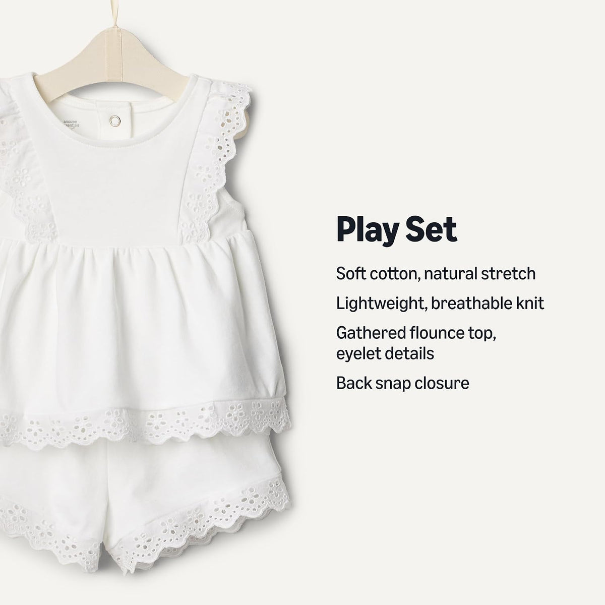 Amazon Essentials x Sofia Grainge Toddlers and Baby Girls' Cotton Eyelet Top & Shorts Play Set, Multipacks